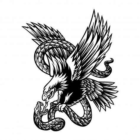 Illustration of eagle and snake battle P... | Premium Vector #Freepik #vector #bird Eagle And Snake Tattoo, Eagle And Snake, Traditional Eagle Tattoo, Band Tattoos, Traditional Tattoo Sleeve, Snake Tattoo Design, Aztec Tattoo, Eagle Tattoos, Geniale Tattoos