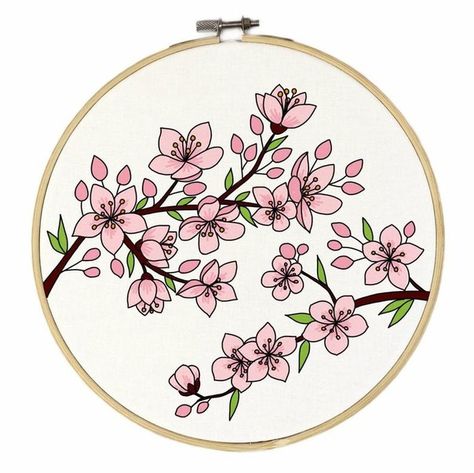 Herbal Embroidery, Blossom Video, Embroidery Botanical, Hand Stitching Tutorial, Cherry Blossom Embroidery, Blossom Embroidery, Embroidery Unique, Needle Painting, Botanical Embroidery