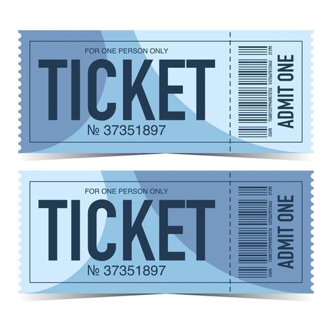 Modern ticket template in blue and cyan colours with tear-off or detachable part and barcode. Flat vector illustration of pass for event, entrance for festival, access to party, show or concert. Movie Ticket Template, Event Entrance, Cyan Colour, Albany New York, Concert Ticket, Party Tickets, Ticket Template, Flat Vector Illustration, Movie Tickets