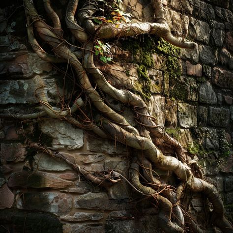 Ancient Wall Roots: A dense network of tree roots enveloping the rugged stones of an old, textured wall. #roots #wall #ancient #nature #stone #aiart #aiphoto #stockcake ⬇️ Download and 📝 Prompt 👉 https://ayr.app/l/2Woz Roots Aesthetic, Ancient Stone Wall, Dream Forest, Instagram White, Old Wall, Tree Roots, Textured Wall, Stone Wall, Runes