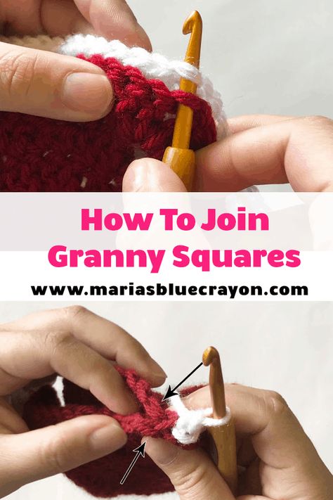 Learn how to crochet granny square together easily with this photo and video tutorial. Join Granny Squares, Joining Crochet Squares, Joining Crochet, Crochet Joining, Joining Granny Squares, Sunburst Granny Square, Blue Crayon, Crochet Geek, Crochet Blocks