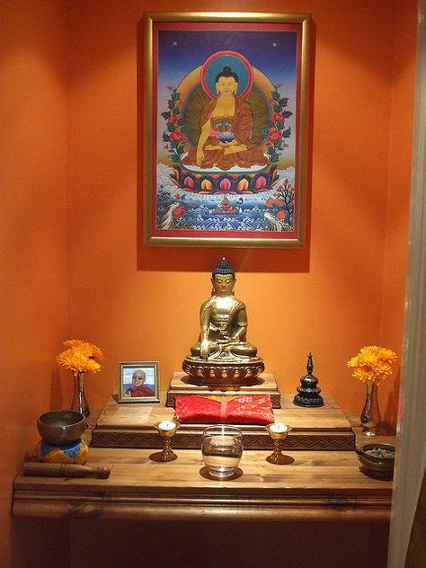 Home Buddhist shrine | Flickr - Photo Sharing! Buddhist Altar Home, Buddhist Alter, Meditation Alter, Puja Table, Buddhist Decor, Sacred Space Altar, Buddhist Shrine, Buddha Decor, Meditation Corner