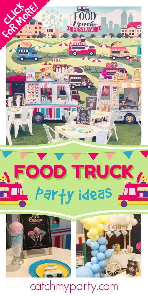 Take a look at this delicious food truck-themed birthday party! The party decorations are excellent! See more party ideas and share yours at CatchMyParty.com #catchmyparty #partyideas #foodtruck #foodtruckparty Food Truck Birthday Party Theme, Food Truck Theme Party, Food Truck Birthday Party, Food Truck Decor, Food Truck Party Decorations, Food Truck Theme Ideas, Touch A Truck Event Ideas, Food Truck Party Ideas, Food Truck Party Vbs Decorations