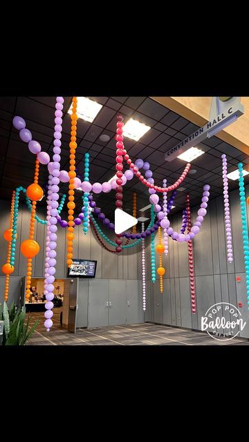 POP POP BALLOON on Instagram: "We recently did a ceiling installation and I can’t imagine doing it any other way. . ✨comment “link” for a DM of the items we used in this video✨ . If you are decorating a drop ceiling or an exposed ceiling with metal rafters these tools are a must have. . It allows you to stay on the ground and use the clik-clik system from the @clikclikcompany to attach your decor to the ceiling. . These magnets are well……not cheap (about $3 each ) but…….for set ups like these you have to have them. They also last forever. Luckily the attachment isn’t expensive ($30) and attaches to lots of extendable poles. . Speaking of extendable poles……quality here matters. Once you get past 18ft it gets hard to manage, and when you get to 30ft your pole needs to be strong.  We love thi Balloon On Ceiling Decor, Balloon Ceiling Installation, Ceiling Decorations For Party, Ceiling Balloon Decorations, Balloon Ceiling Decorations, Ceiling Balloons, Link Balloons, Exposed Ceiling, Night To Shine