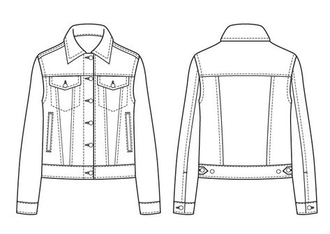 Denim Jacket Pattern, Pola Jaket, Jacket Drawing, Jacket Sewing, Flat Drawings, Fashion Design Template, Demin Jacket, Flat Sketches, Jacket Pattern Sewing