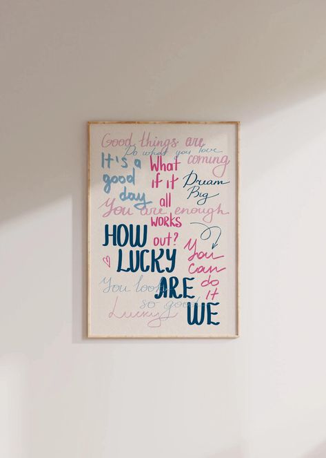 How Lucky Are We Wall Art Print Navy Blue Pink Preppy Print Retro Trendy Wall Art Aesthetic Dorm Decor Bedroom Wall Art Quote Printable - Etsy Etsy Room Decor Aesthetic, Small Wall Prints, Poster Inspiration Bedroom, How Lucky Are We, Blue Aesthetic Prints, Wall Prints Bedroom, Lucky Quotes, Diy Dorm Decor, College House