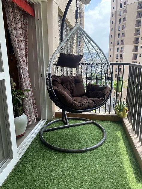 Swing In Balcony, Jhula In Living Room, Balcony Swing, Indoor Hanging Chair, Cozy Window Seat, Chair Hammock, Sitting Cushion, Hanging Chair Outdoor, Single Seater