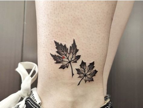 Autumn Leaves Tattoo Design, Maple Leaf Tattoo Black And White, Maple Tattoo Leaf, Autumn Leaves Tattoo Black, Fall Leaves Tattoo Black, Simple Fall Tattoos, Fall Tattoo Ideas Autumn Black And White, Small Autumn Tattoo, Autumn Leaf Tattoo