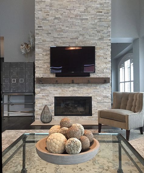 Fireplace Tile Ideas Fire Surround Stacked Stones, Stone Veneer Gas Fireplace, Stone Look Fireplace Surround, Gray Stone Fireplace Wood Mantle, Stacked Stone Fireplaces Modern, Fondulac Stone Fireplace, Original Fireplace Makeover, Fake Stone Fireplace Makeover, Fireplace Stone Veneer Ideas