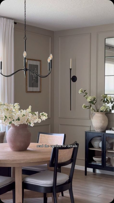 Stephanie Rivera | THE PERFECT NEUTRAL BROWN DOES EXIST 🤎 DETAILS: 🎨 IVORY BROWN BY @valsparpaint color code: 6006-1C SAVE FOR YOUR NEXT HOME PROJECT &… | Instagram Dining Room Decor Neutral, Cream Walls With Dark Trim, Ivory Brown Paint, Neutral Dining Room Ideas, Ivory Wall Paint, Vintage Modern Dining Room, Neutral Dining Room Paint, Savannah Apartment, Wall Molding Diy