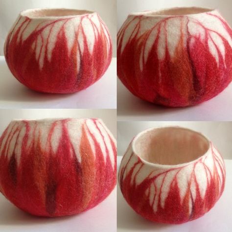 Felted Nest, Wet Felting Tutorial, Tovad Ull, Felted Basket, Felted Flowers, Felt Basket, Felted Bowls, Bag Tutorials, Diy Wool