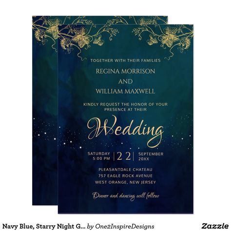 Gilded Wedding, Celestial Wedding Invitations, Midsummer Nights Dream Wedding, Baroque Wedding, Starry Night Wedding, Navy Blue Wedding Invitations, Floral Wedding Invitation Card, Medieval Wedding, Jewel Tone Wedding