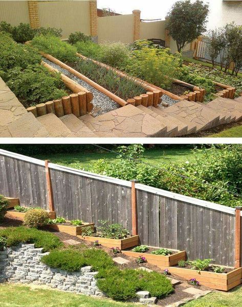 Backyard Hill Landscaping, Sloped Backyard Landscaping, Landscaping On A Hill, Sloped Yard, Hillside Garden, Sloped Backyard, Landscaping Retaining Walls, Garden Stairs, Garden On A Hill