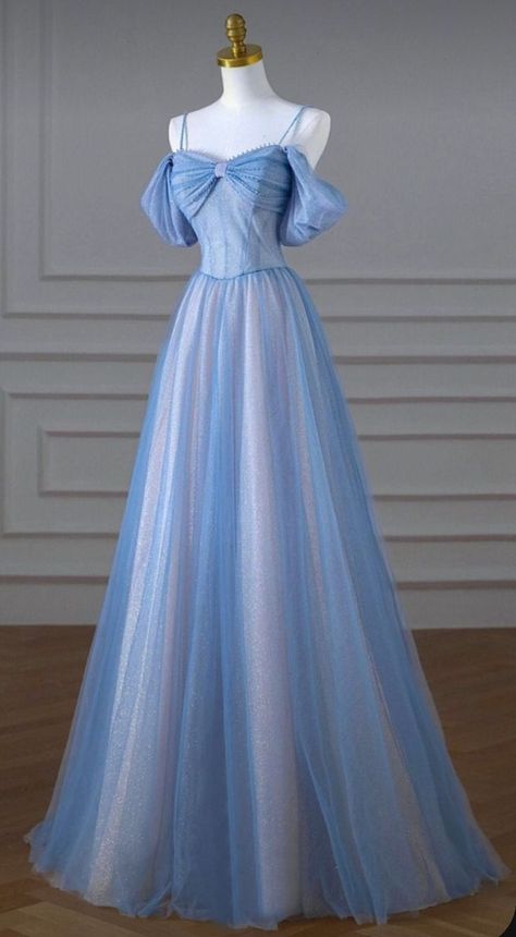 Sleeping Beauty Prom Dress, Blue Dress Aesthetic Royal, Blue Princess Dress Aesthetic, Prom Gown Ideas, Blue Ball Gown Fairytale, Blue Fairy Prom Dress, Dreamy Dress Aesthetic, Princess Prom Dresses Fairytale, What To Wear To A Quinceanera As A Guest