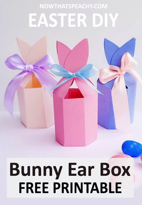 Rabbit Ear Box to make for your Easter chocolate goodies Bunny Box Template Printable, Diy Favor Boxes Template Free Printable, Easter Boxes Template, Easter Treat Holders Paper Crafts, Easter Paper Crafts Free Printables, Easter Treat Boxes Diy, Easter Gift Boxes Ideas, Easter Crafts Cricut, Easter Basket Templates Free Printables