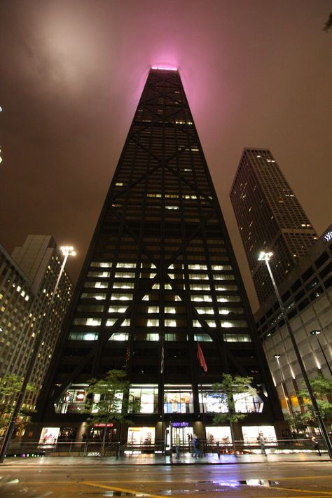 John Hancock Center (now 875 N Michigan Ave) Chicago, IL [OC ... Midnight Society, John Hancock Center, Chicago Downtown, Chicago Aesthetic, John Hancock, Fashion Gal, Chicago Usa, Michigan Avenue, Chicago Photos