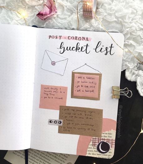 Creating a bucket list can be a fun task that you can do in your bullet journal. In your bucket list, you can include all the things that you want to achieve or experiences that you want to have in your lifetime.  Click on this pin to discover more such bullet journal pages, bullet journal page layouts, bujo page inspiration, creative bullet journal pages, fun bullet journal page 2020 #bujo #bulletjournal #bulletjournalpage #creativebulletjournal #bulletjournaling