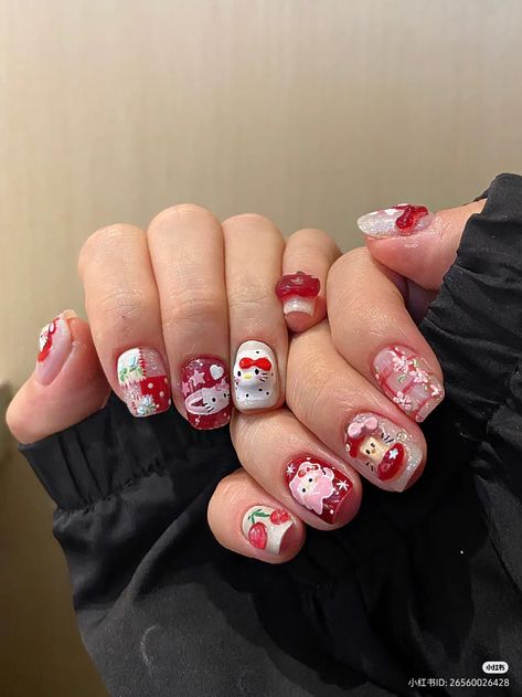 #Nailinspiration #cute #hellokitty #sanrio Short Sanrio Nails, Cute Sanrio Nails, Uñas Hello Kitty, Sanrio Nail Art, Hello Kitty Nail Art, Hello Kitty Nails Art, Nails Box, Kitty Nail, Hello Kitty Nails