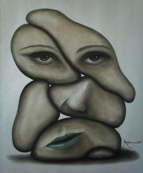 Fragmented face by Anthony Rojas. What Is Contemporary Art, Distortion Art, Body Image Art, Surreal Portrait, Paper Mask, Face Sketch, Surrealism Painting, Purple Art, Gcse Art