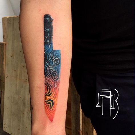 Alexey____🖌 (@leshalauz) on Instagram: «���🔪DAMASCUS KNIFE🔥 done at @bubblegumtattooworkshop  #lau3 #lauz #leshalauz #imagedamage #hk…» Cooking Tattoo, Culinary Tattoos, Chef Tattoo, Food Tattoos, Knife Tattoo, Fish Tattoo, Japanese Tattoo Designs, Tattoo Meaning, Get A Tattoo