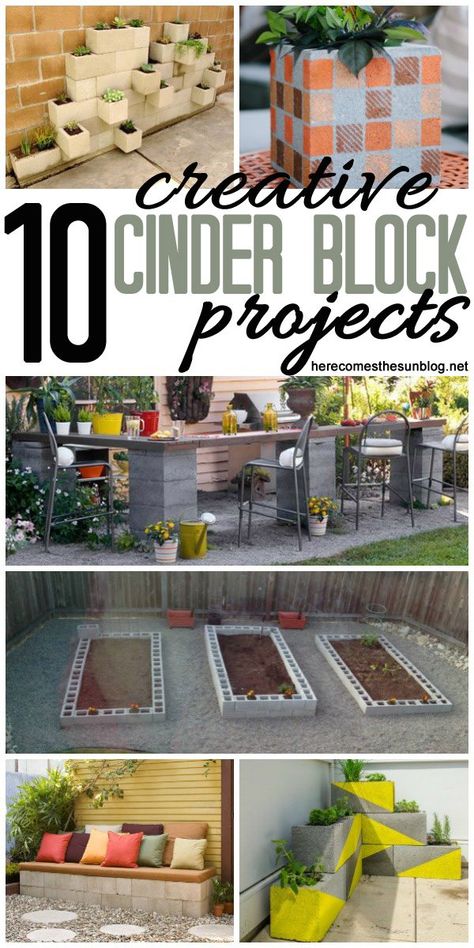 Check out all these amazing projects using cinder blocks! Cinder Block Projects, Cinder Block House, Cinder Blocks Diy, Cinder Block Furniture, Cinder Block Bench, Cinder Block Garden, Cinder Blocks, Cinder Block, Here Comes The Sun