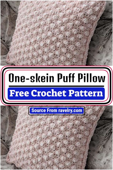 Puff Stitch Pillow, Bobble Stitch Crochet Pillow Pattern Free, Chunky Yarn Crochet Pillow Pattern, Crochet Bobble Pillow Pattern Free, Bobble Pillow Crochet, Crochet Accent Pillow, Easy Crochet Pillows Free Patterns, Crochet Throw Pillow Pattern Free, Crochet Pillow Cover Pattern Free