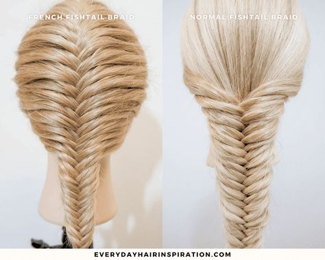 How To French Fishtail Braid - Everyday Hair inspiration Low Fishtail Braid, Fishtail French Braid Tutorial, Fishtail Braid How To, Fish Bone Braid, French Fishtail Braid, Diy Body Spray, Fishbone Braid, Dutch Fishtail Braid, French Braids Tutorial