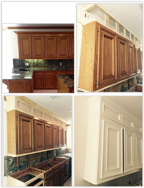 Diy Kitchen Cabinet Extension To Ceiling, Fake Upper Kitchen Cabinets, Uneven Kitchen Cabinets Ideas, Enclose Above Kitchen Cabinets, Diy Above Cabinet Boxes, Upper Cabinet Extension, Enclosing Above Kitchen Cabinets, Diy Space Above Kitchen Cabinets, Faux Ceiling Height Cabinets