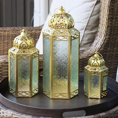 Not just candlelight—these lanterns add colour, pattern and an exotic global vibe to your patio or porch. Colour: Gold Moroccan Lantern Wedding, Porch Bungalow, Decoraciones Ramadan, Middle Eastern Decor, Arabian Decor, Moroccan Candles, Bohemian Lamp, Decorative Lanterns, Easter Door Decor