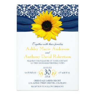 Yellow Wedding Invitations, Yellow Wedding Theme, Sunflower Theme, Blue And White Wedding, Navy Blue Wedding Invitations, Damask Wedding, Sunflower Wedding Invitations, Navy Wedding Invitations, Yellow Theme