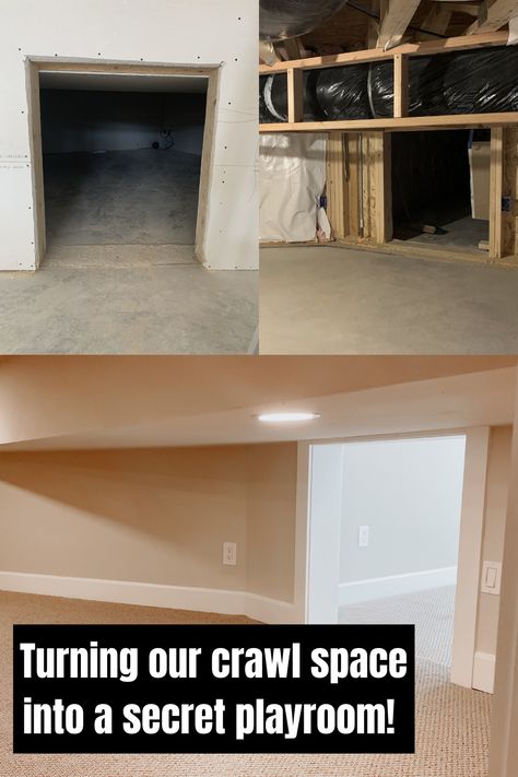 Crawl Space Closet, Split Level Playroom, Hidden Playroom Secret Rooms, Crawl Space Closet Ideas, Crawl Space Renovation, Crawl Space Ideas Secret Rooms, Crawl Space Organization Ideas, Crawl Space Attic Ideas, Crawl Space Play Area