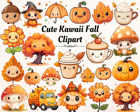 Fall Drawings Cute, Cute Autumn Doodles, Kawaii Mushroom Drawing, Autumn Cute Drawing, Kawaii Thanksgiving Drawings, Autumn Season Drawing, Thanksgiving Kawaii, Cutesy Drawings, Lunch Schedule