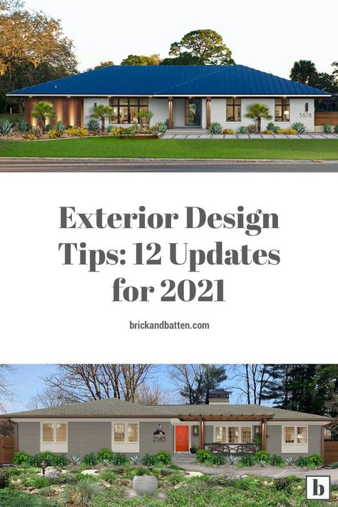 Adding Dimension To House Exterior, 1950s Home Exterior Remodel, Updated 80s House Exterior, 1970s Home Exterior Makeover, 1950 House Exterior Makeover, Updated Exterior Before And After, 80s House Remodel Exterior, Ranch House Styles Exterior, Block Home Exterior Makeover