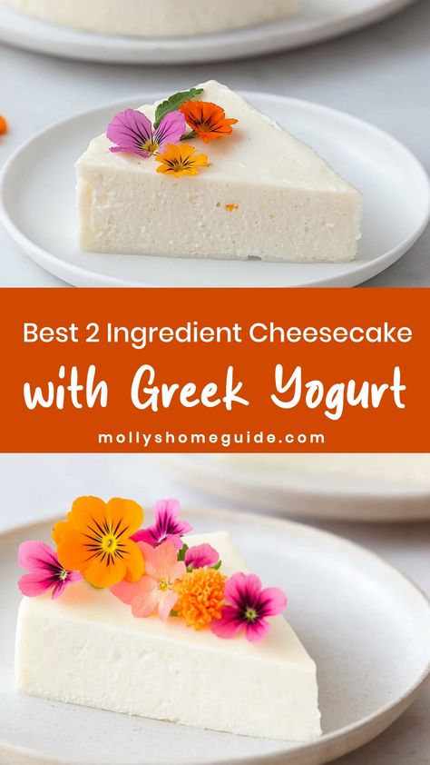 Indulge in a delightful treat with this easy-to-make 2-ingredient cheesecake using Greek yogurt. The creamy texture and tangy flavour of the yogurt perfectly complement the rich cream cheese, resulting in a light and delicious dessert. With just a few simple steps, you can enjoy a guilt-free dessert that is both satisfying and refreshing. Try this recipe today for a quick and tasty cheesecake fix! Yoghurt Recipes Healthy, What To Make With Plain Greek Yogurt, 2 Ingredient Cheesecake, Cheesecake With Greek Yogurt, Recipes Using Yogurt, Recipes With Yogurt, Plain Yogurt Recipes, Savory Yogurt, Greek Yogurt Dessert