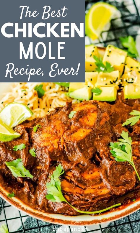 Authentic, Mexican Easy Chicken Mole sauce for tacos and enchiladas. Crockpot Chicken Mole Easy, Slow Cooker Mole Chicken, Authentic Mexican Recipes With Chicken, Mole Side Dishes, Chicken Mole Tacos, Slow Cooker Chicken Mole, Chicken Mole Recipe Crockpot, Recipes Using Mole Sauce, Chicken With Mole Sauce