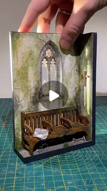 Miniature Model Making on Instagram: "Making a miniature abandoned church window!! #abandoned #church #realisticart #reelsart #handmade" Diy Room Furniture, Church Window, Bookshelf Art, Abandoned Church, Tanah Liat, Origami Crafts Diy, Miniature Diy, Miniatures Tutorials, Diy Crafts Room Decor