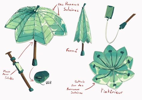 Umbrella Concept Art, Magical Things To Draw, Magical Items Art, Fantasy Items Art, Concept Art Props, Solarpunk Aesthetic, The Future Is Bright, Umbrella Design, Future Is Bright