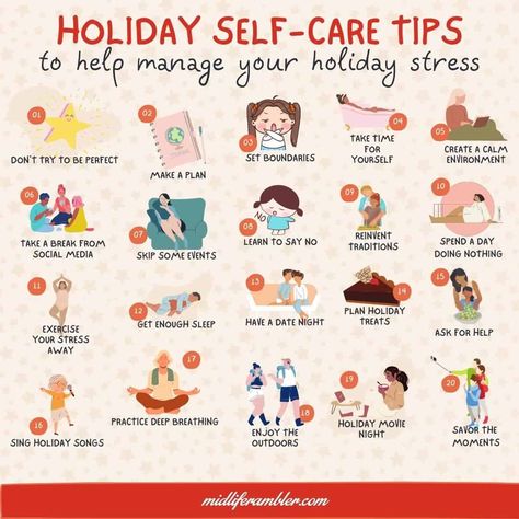 Exercise Self Care, Self Care Holidays, Seasonal Self Care, Holiday Self Care Tips, Holiday Health Tips, Christmas Self Care Ideas, Coping With Holiday Stressors, Winter Self-care, Holiday Self-care