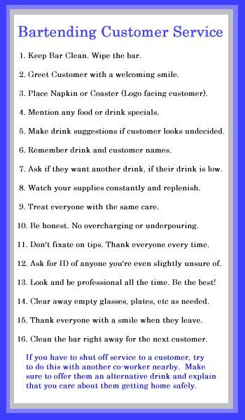 Bartending Customer Service Checklist Tips For Bartending, New Bartender Tips, Bartending Pour Count, Bar Manager Ideas, Pour Counts Bartending, Bar Tending 101, Becoming A Bartender, Bartending Tips And Tricks, Bartending For Beginners