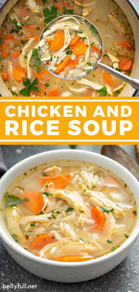 Whether you're feeling under the weather or just need something quick and easy for dinner that will please the entire family, this one pot chicken and rice soup recipe will hit the spot. With a smooth lemony broth, vegetables, tender rice, and seasoned chicken, it's total comfort food and a perfect meal on a chilly day. Healthy, filling, gluten free. Easy Chicken And Rice Soup, Easy Chicken And Rice, Rice Soup Recipes, Chicken Soup Recipe, Chicken Rice Soup, Health Recipes, Chicken And Rice, Rice Soup, Chicken Soup Recipes