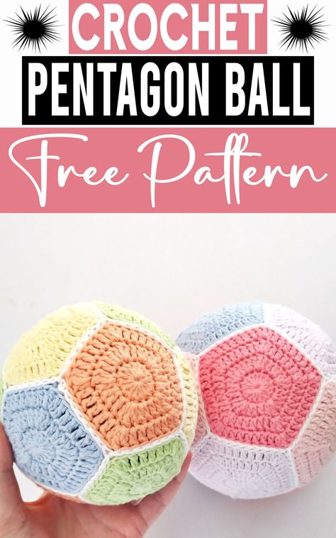 Pentagon Ball Crochet Pentagon, Crochet Fish Patterns, Loom Knitting Tutorial, One Skein Crochet, Crochet Toys Free Patterns, Crocheted Jellyfish, Ball Pattern, Fabric Balls, Crochet Fish