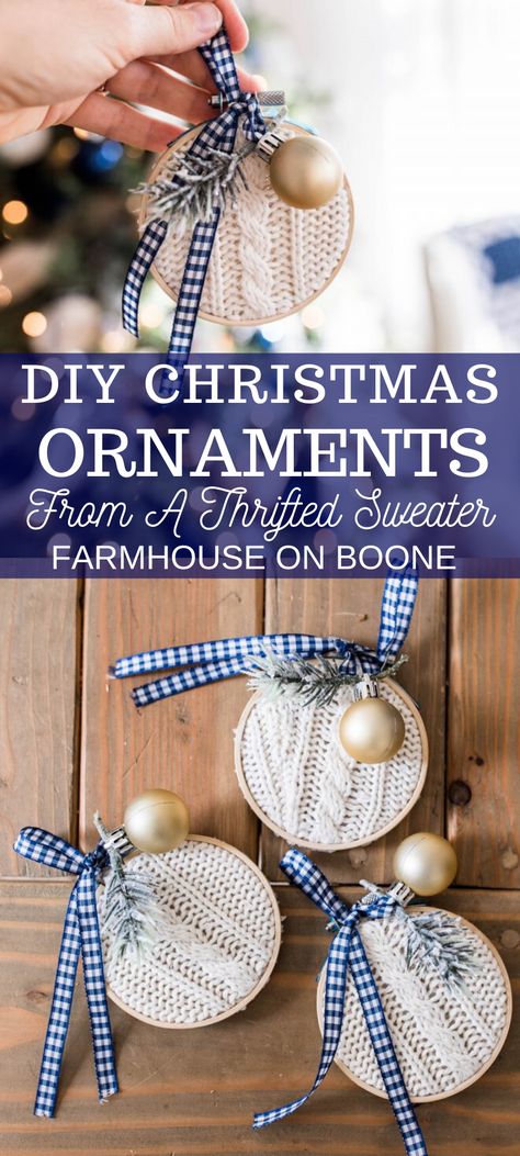 Pretty Christmas Ornaments, Farmhouse Christmas Ornaments, Ornaments For Christmas, Homemade Ornaments, Christmas Crafts To Make, Diy Ornaments, Diy Holiday Gifts, Old Sweater, Christmas Ornaments Homemade