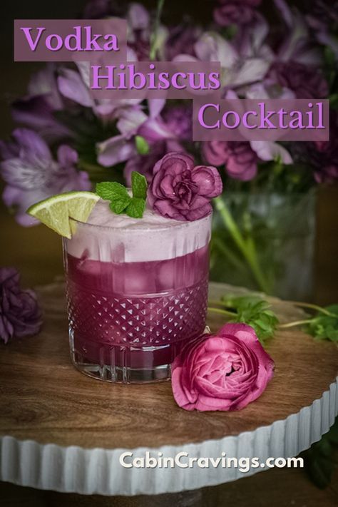 This beautiful cocktail is not only GORG, but it's absolutely delicious, and so easy to make.  An absolute must for the next girls night, Mother's Day or summer get-together Spa Day Cocktails, Girls Night Drinks Cocktails, Holiday Recipes Christmas Appetizers, Girls Night Cocktails, Hibiscus Cocktail, Vodka And Pineapple Juice, Girls Night Drinks, Vodka Cocktails Easy, Hibiscus Syrup