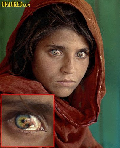 18 Things You Never Noticed in Famous Pictures (Part 2) | Cracked.com Camera For Beginners, National Geographic Photography, Rare Eyes, Famous Pictures, Steve Mccurry, Afghan Girl, History Facts Interesting, Most Beautiful Eyes, Eye Photography