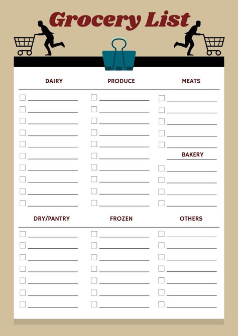 Free Printable Grocery Lists - Classic layout with categories for dairy, produce, meats, bakery, dry pantry, frozen, and others. Inventory Printable Free, Pregnancy Grocery List, Free Printable Grocery List Templates, Basic Grocery List, Dry Pantry, Printable Grocery List Template, Food Inventory, Grocery List Printable Free, Inventory Printable