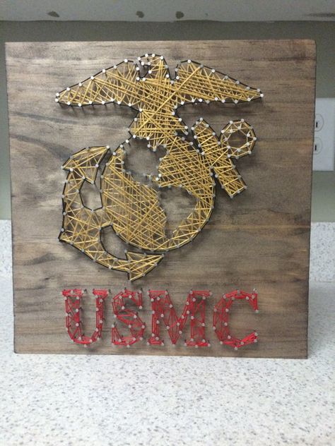 Marine Corps EGA String Art Wood Sign-Made to by CuseyCustomCrafts Usmc Crafts, Marine Cookies, Anchor String Art, Marine Party, Usmc Birthday, Painted Frog, Usmc Mom, Eagle Globe And Anchor, Military Crafts