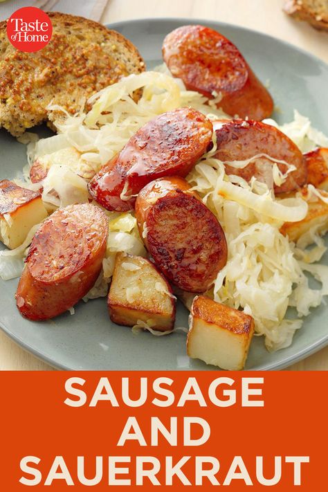 Saurkraut And Smoked Sausage, Kalbasa And Sourkraut, Sourkraut And Sausage Kielbasa Skillet, Sausages And Sauerkraut, Sourkrout And Sausage Recipe, Sour Krout And Sausage, Sourkrout And Hotdogs, Polish Sausage And Sauerkraut In Oven, Kielbasa And Sauerkraut Oven