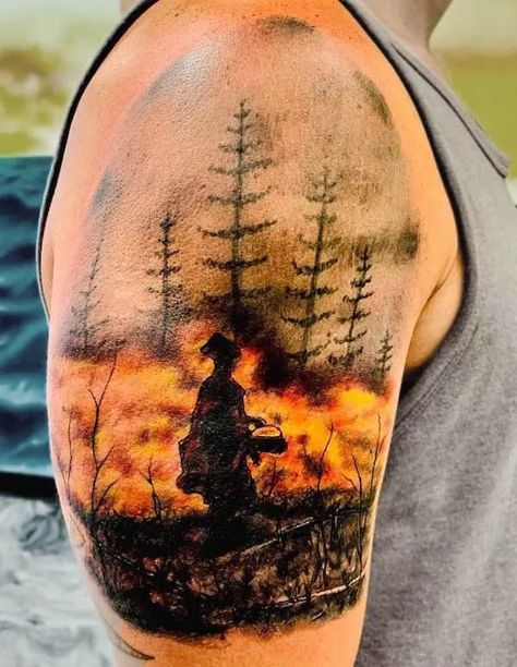 Wildland Firefighter Tattoo, Fire Tattoo Ideas, Fire Department Tattoos, Female Firefighter Tattoo, Firefighter Tattoo Sleeve, Firefighter Tattoos, Fire Tattoos, Firefighter Tattoo, Truck Tattoo