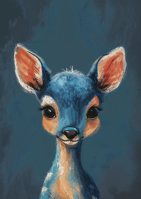 Painting With Pastel Colors, Canvas Painting Ideas Animals, Deer Paintings, Blue Drawings, Illustration Art Kids, Animal Illustration Art, Gentle Fawn, Diy Watercolor Painting, Book Illustration Art