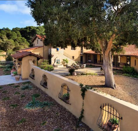 Patio Edging, Mediterranean Homes Exterior, Spanish Revival Home, Mediterranean Revival, Hacienda Style Homes, Home Exteriors, The Spruce, Exterior Stairs, Mediterranean Architecture